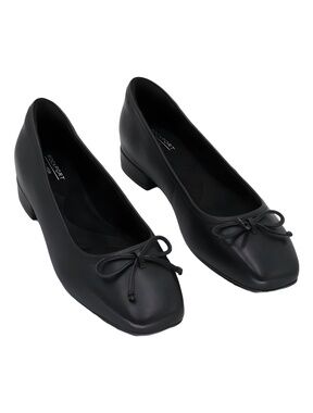 Rockport Womens Sadie Square Toe Black Leather Bow Ballet Flats Size 6.5